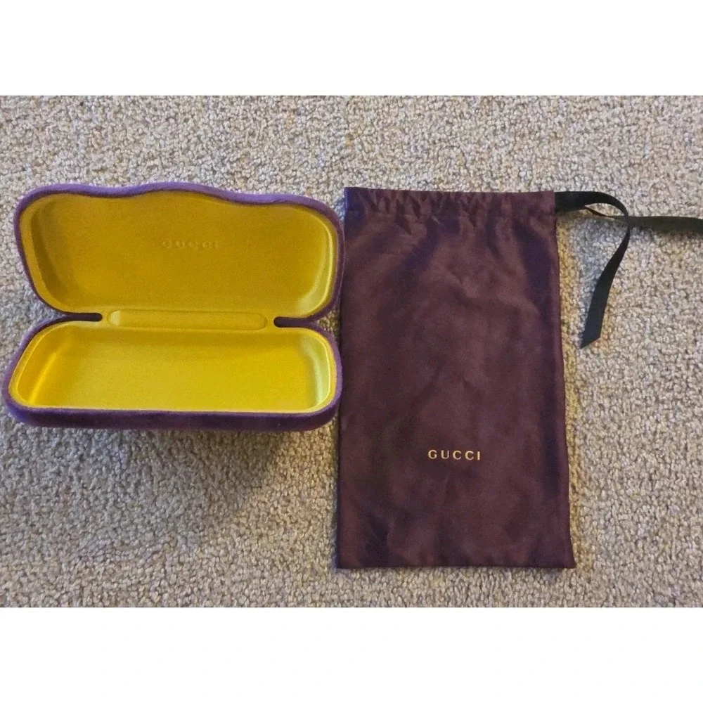 Gucci  Eye Glasses Case Purple Velvet Hinged Clamshell Yellow  Lined Holder Case